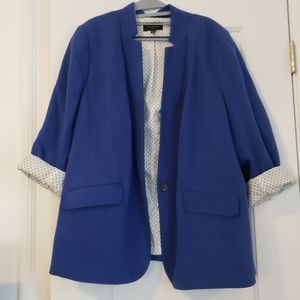 Talbots 22w Periwinkle Blue Stand Collar Jacket with polka dot lining